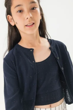 Giacca in maglia per bambina di colore blu marino.