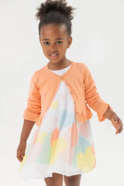Giacca in maglia per neonato bambina di colore arancione.
