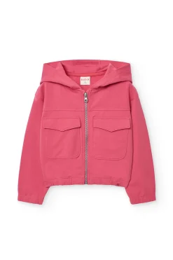 Giacca in pile con cappuccio per bambina color fragola.