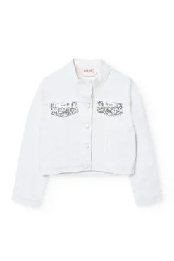 Giacca in tessuto elasticizzato per bambina di colore bianco
