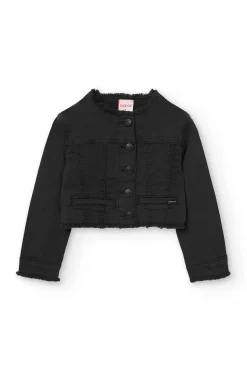 Giacca in tessuto twill elasticizzato per bambina di colore nero.