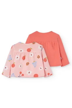 Giacchetta reversibile in maglia per bambina nei colori rosso e rosa