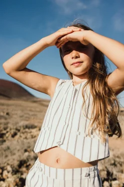 Gilet a maglia per bambina a righe bianche e nere