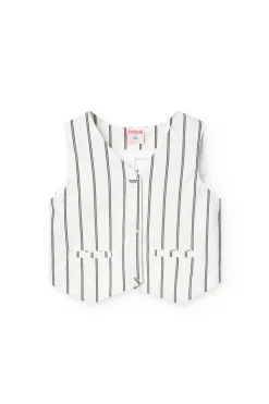 Gilet a maglia per bambina a righe bianche e nere
