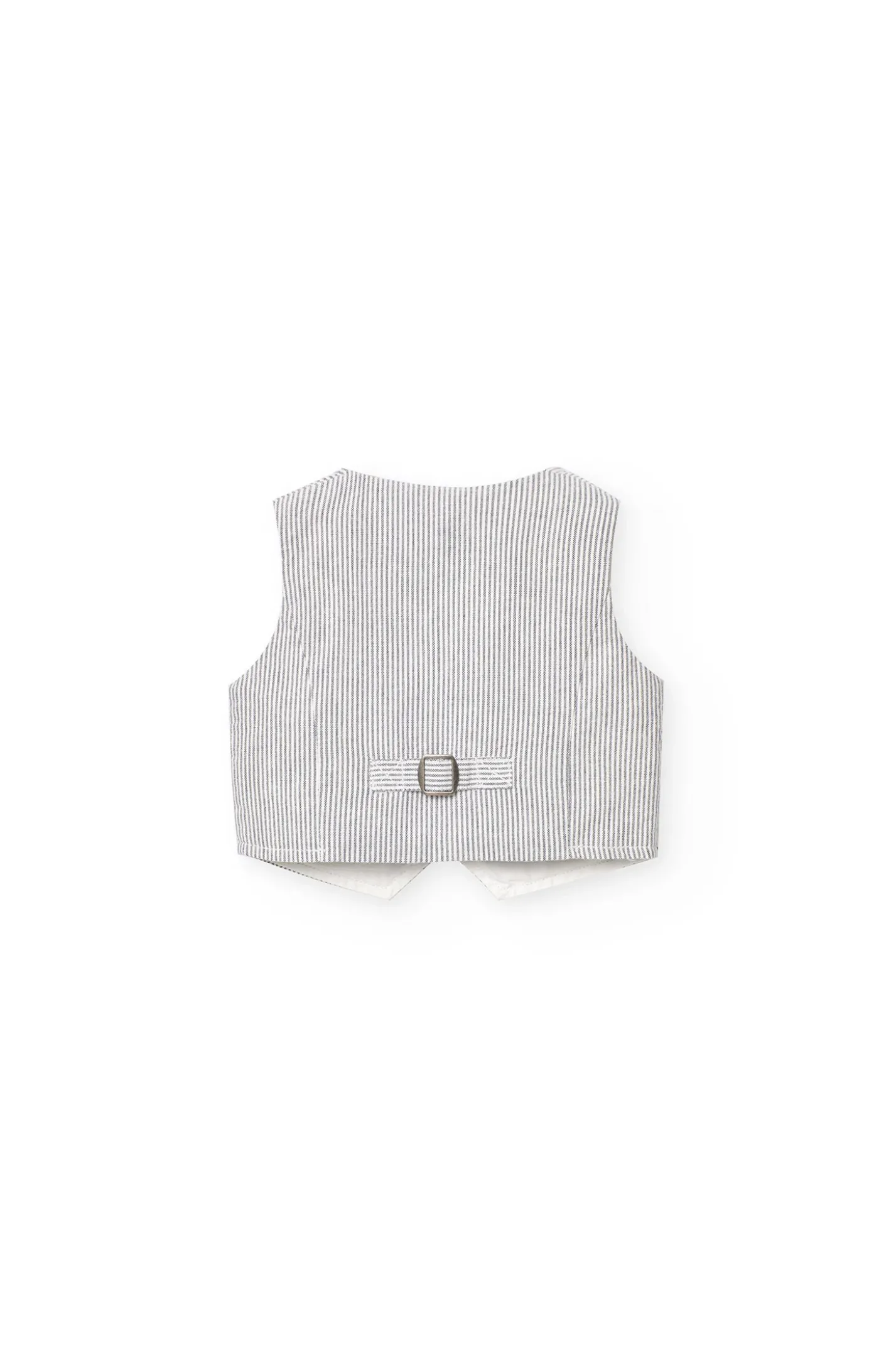 Gilet oxford per bambino a righe grigie e bianche.