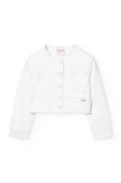 Giubbotto in tessuto elastico per bambina di colore bianco.