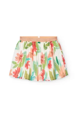 Gonna in chiffon plissettata per bambina con stampa floreale