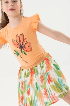 Gonna in chiffon plissettata per bambina con stampa floreale