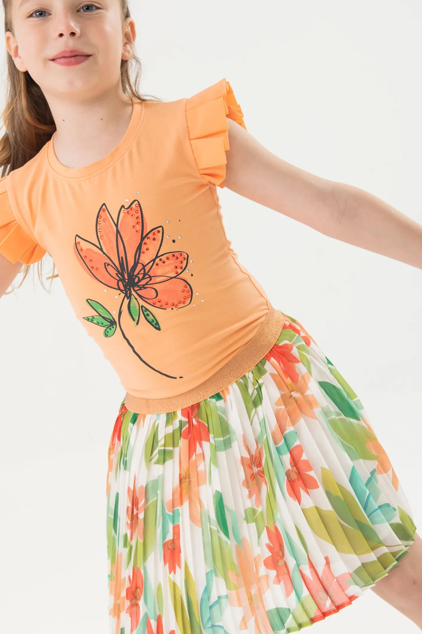 Gonna in chiffon plissettata per bambina con stampa floreale