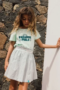 Gonna in popeline per bambina a righe blu e bianche.