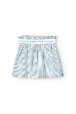 Gonna in popeline per bambina a righe blu e bianche.