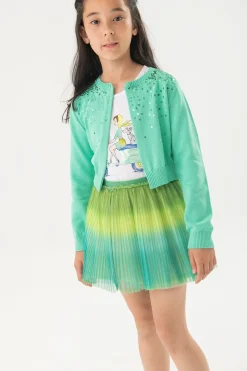 Gonna in tulle plissettato per bambina di colore verde
