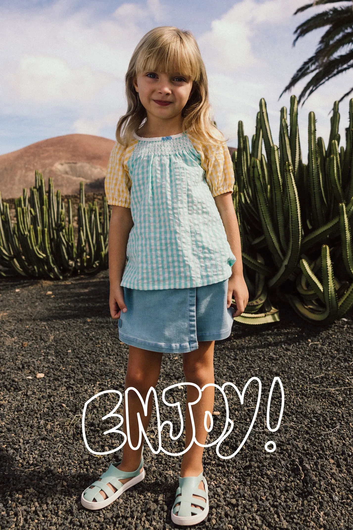 Gonna-pantaloncino in denim per neonata in colore bleach