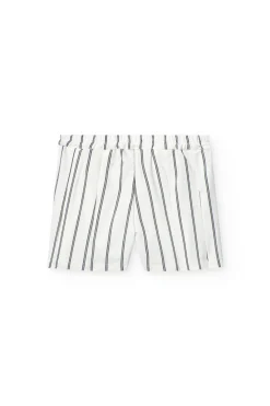 Gonna-pantaloncino in maglia per bambina con righe in bianco e nero.