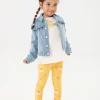 Leggings a maglia per bambina in colore giallo con stampa