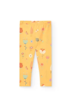 Leggings a maglia per bambina in colore giallo con stampa