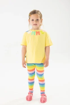 Leggings in maglia per bambina con stampa multicolore