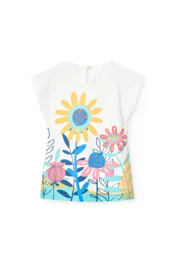 Maglia per neonata con stampa floreale in colore bianco