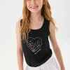 Maglietta a maglia per bambina di colore nero con motivo a cuore.