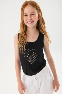 Maglietta a maglia per bambina di colore nero con motivo a cuore.