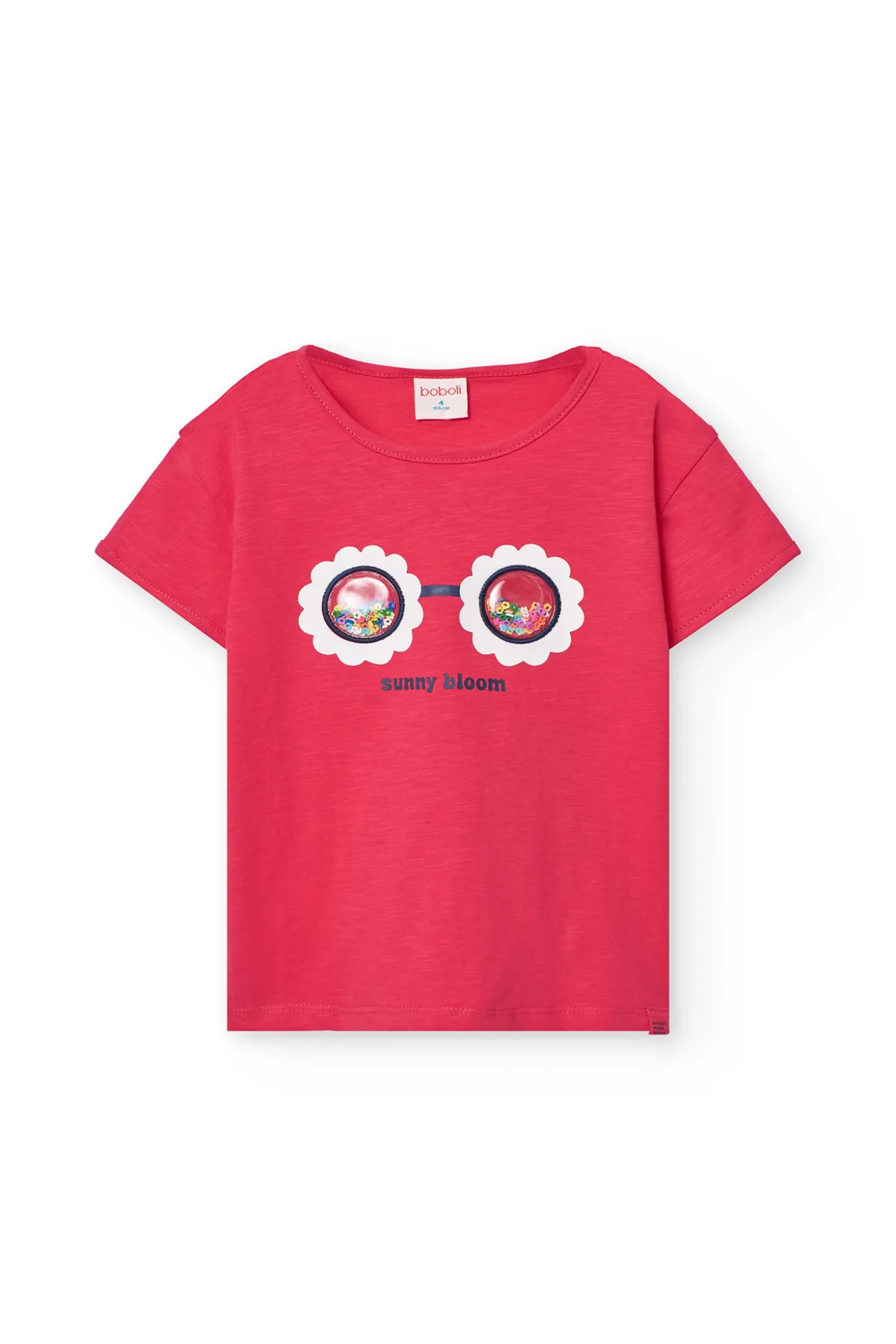 Maglietta a maglia per bambina in colore fragola con stampa
