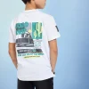 Maglietta a maglia per bambino in bianco con stampa