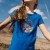 Maglietta a maglia per bambina di colore blu.