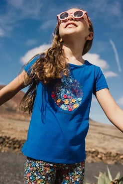 Maglietta a maglia per bambina di colore blu.