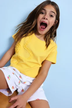 Maglietta a maglia per bambina in colore giallo