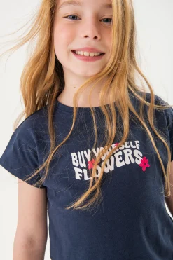 Maglietta a maglia per bambina in blu navy.