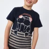 Maglietta a maglia per bambino in blu marino con stampa