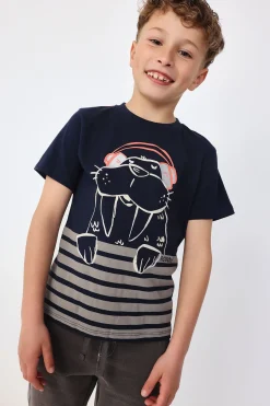 Maglietta a maglia per bambino in blu marino con stampa