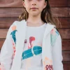 Maglietta a maglia per bambina di colore bianco con stampa da surfista