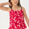 Maglietta a maglia per bambina con stampa floreale in rosso e bianco