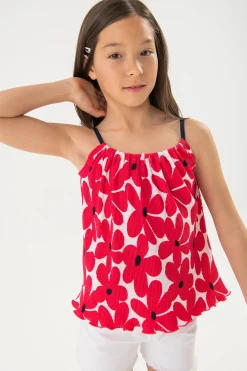 Maglietta a maglia per bambina con stampa floreale in rosso e bianco