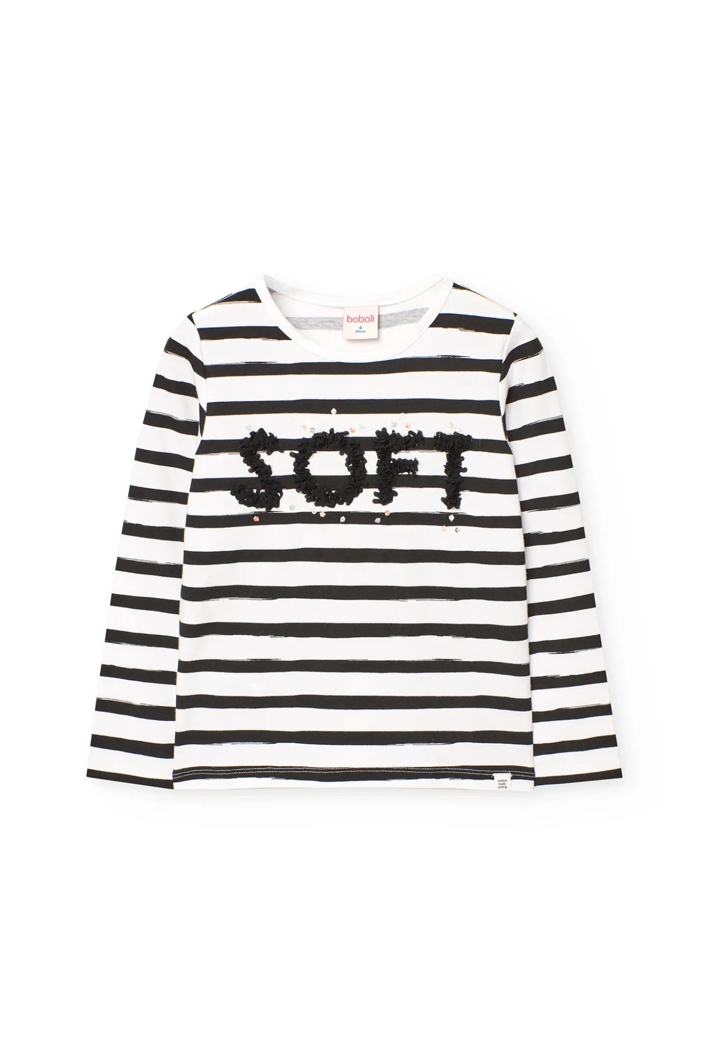 Maglietta a maglia per bambina con design a righe nei colori bianco e nero
