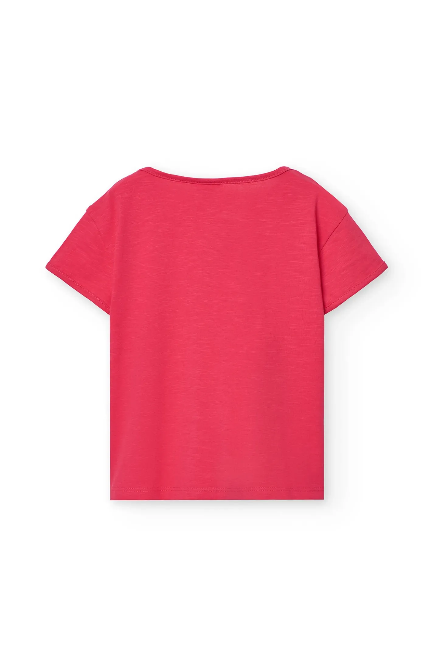 Maglietta a maglia per bambina in colore fragola con stampa