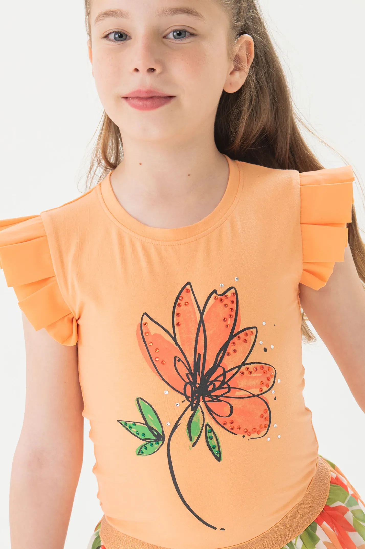 Maglietta a maglia per bambina di colore arancione