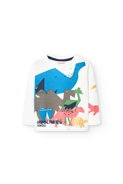 Maglietta a maglia per bambino in colore bianco con motivo di dinosauri