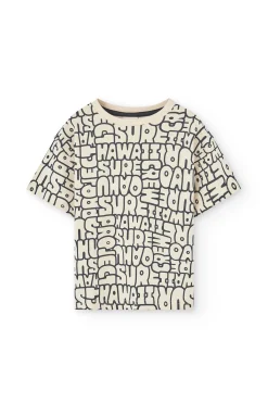 Maglietta a maglia per bambino con stampa in color crema