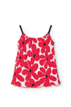 Maglietta a maglia per bambina con stampa floreale in rosso e bianco