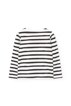 Maglietta a maglia per bambina con design a righe nei colori bianco e nero