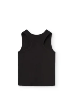 Maglietta a maglia per bambina di colore nero con motivo a cuore.