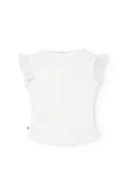 Maglietta a maglia per bambina in bianco con disegno di fiori
