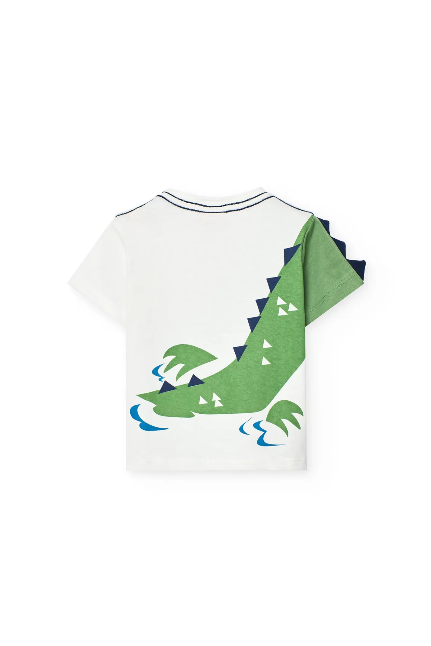 Maglietta a maglia per bambino in bianco con design di coccodrillo.