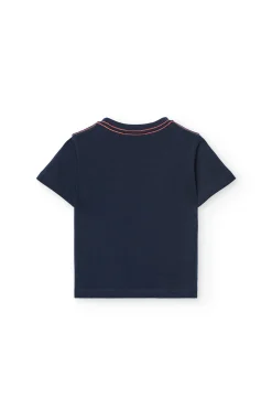Maglietta a maglia per bambino in blu marino con stampa