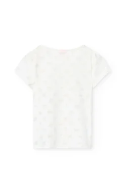 Maglietta a maglia per bambina di colore bianco con stampa da surfista