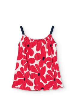 Maglietta a maglia per bambina con stampa floreale in rosso e bianco