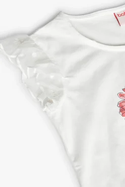 Maglietta a maglia per bambina in bianco con disegno di fiori
