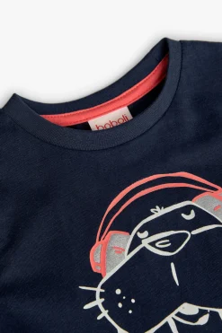 Maglietta a maglia per bambino in blu marino con stampa